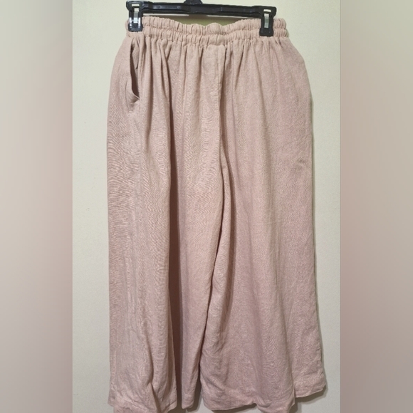 CHARLIE PAIGE Small women's pink linen blend wide leg capris elastic tie waist - Picture 4 of 4